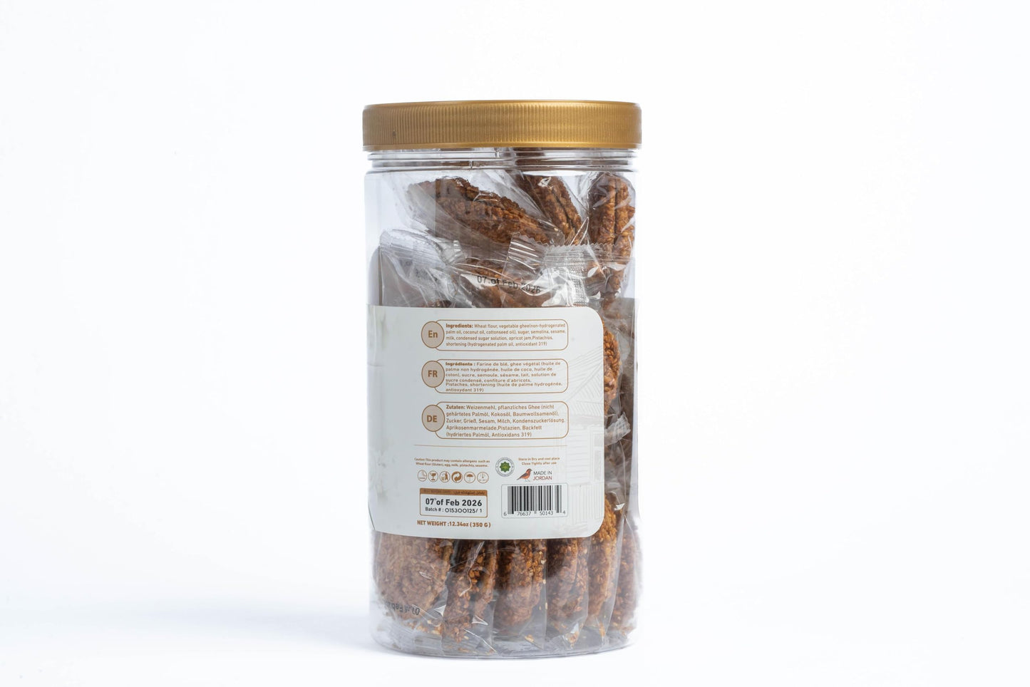 La Nostalgia Foods Barazek Sweets, Sesame seeds and pistachio Cookie, Halal, Jars, 350g (12.3oz) each jar.