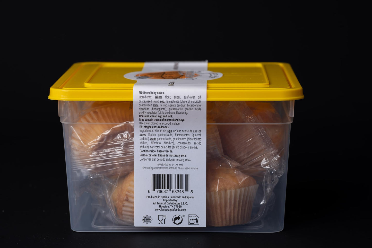 La Nostalgia Foods Magdalenas, 1 tuppers Halal. Spanish Style Fairy Cakes, 12.35 oz each Tupper, with 14 mini muffins,twin pack on each